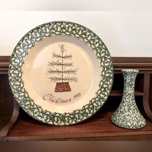 Henn Workshops 1995 Christmas Plate & Candlestick/Bud Vase VTG